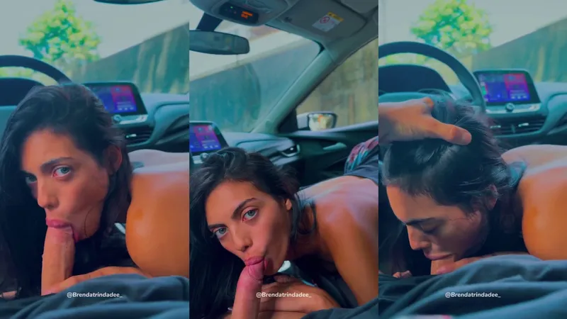 Brazilian Brenda Trindade's Sweet Mouth Drains His Balls In The Car
